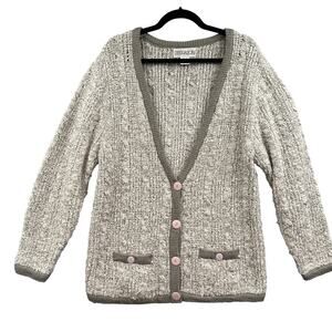 VTG Cardigan Sweater M Cable Knit Oversized Granny Chunky Cozy Acrylic 90s Gray
